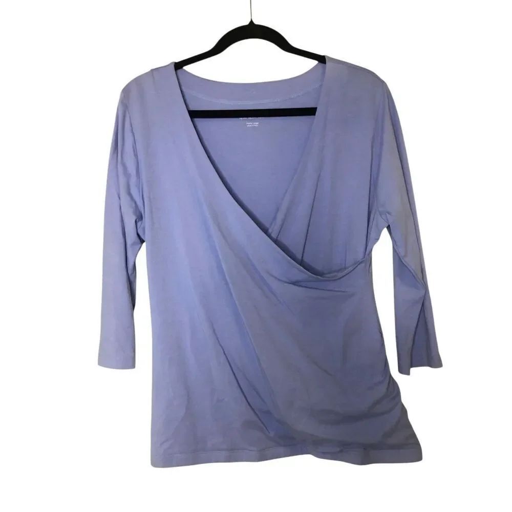 Soft Surroundings Faux Wrap 3/4 sleeve T-shirt L petite Pima cotton blend Peru b